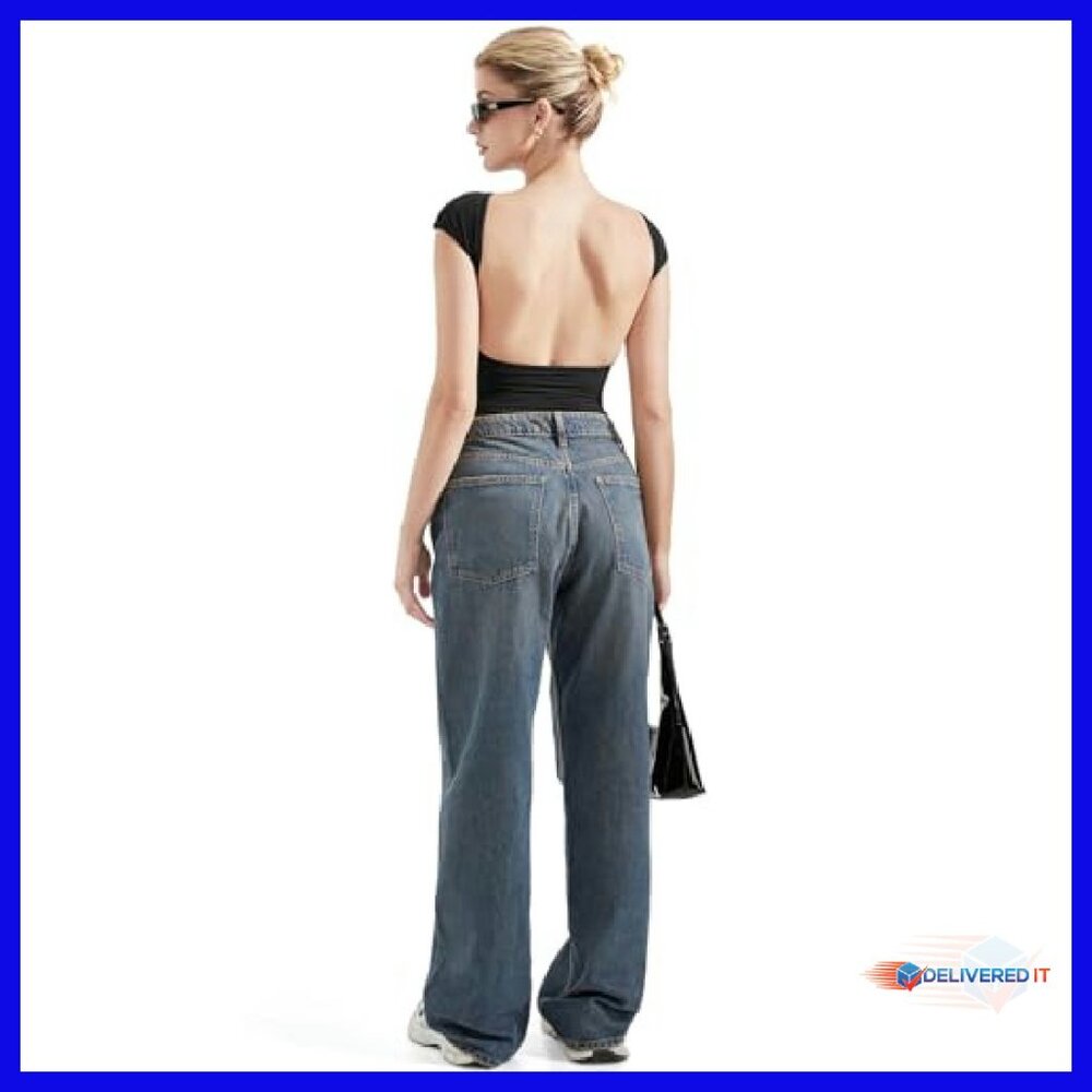 Double Lined Backless Crop Top Y2K Basic Tee Slim… - image 5